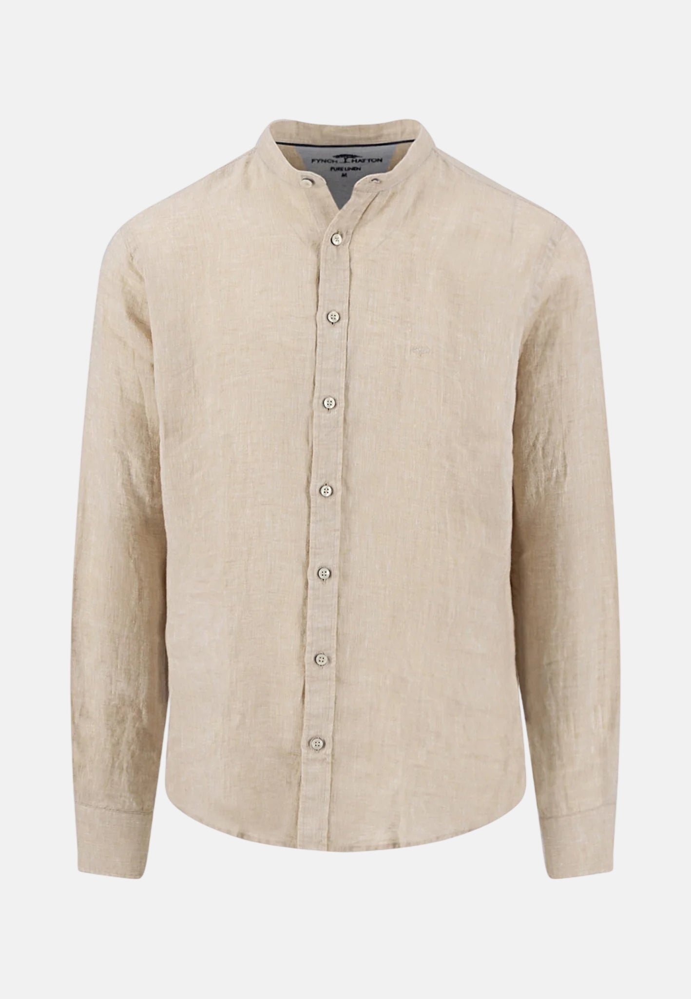 Fynch - Hatton Stand Collar Pure Linen Shirt Sand - 16136008-837-M - northern threads uk