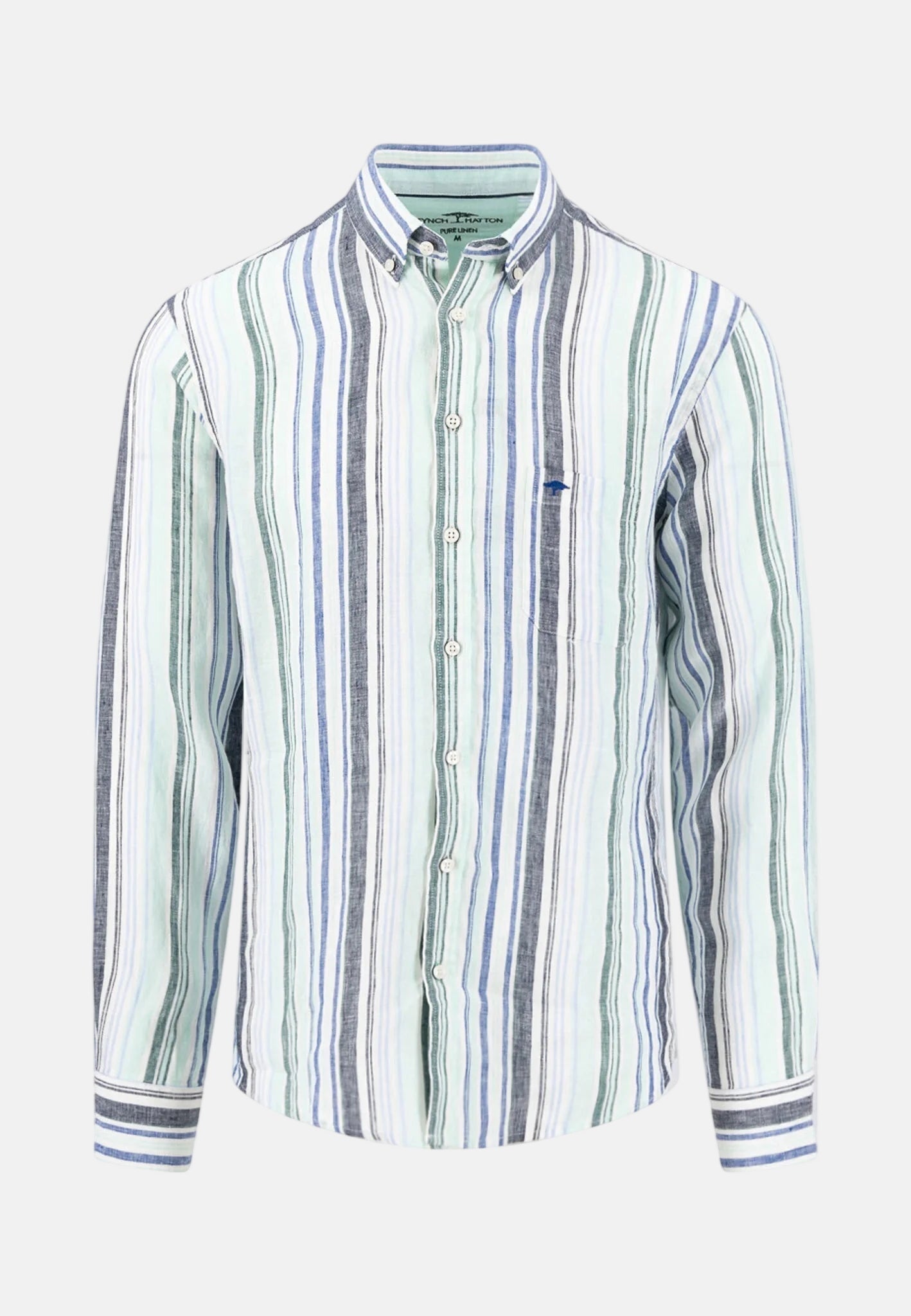 Fynch-Hatton Stripe Pattern Pure Linen Button Down Shirt Mint