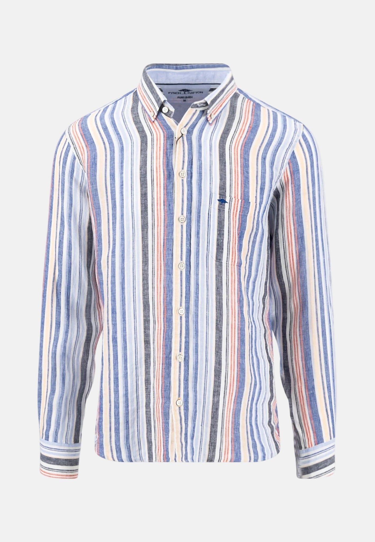 Fynch - Hatton Stripe Pattern Pure Linen Button Down Shirt Tangerine - 16136040-212-M - northern threads uk