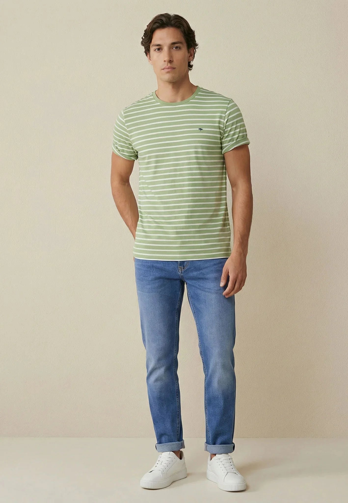 Fynch - Hatton Stripe Pattern T-Shirt Avocado - northern threads