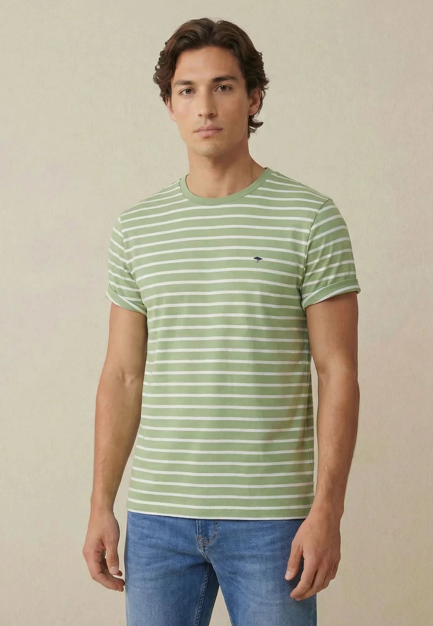 Fynch - Hatton Stripe Pattern T-Shirt Avocado - northern threads