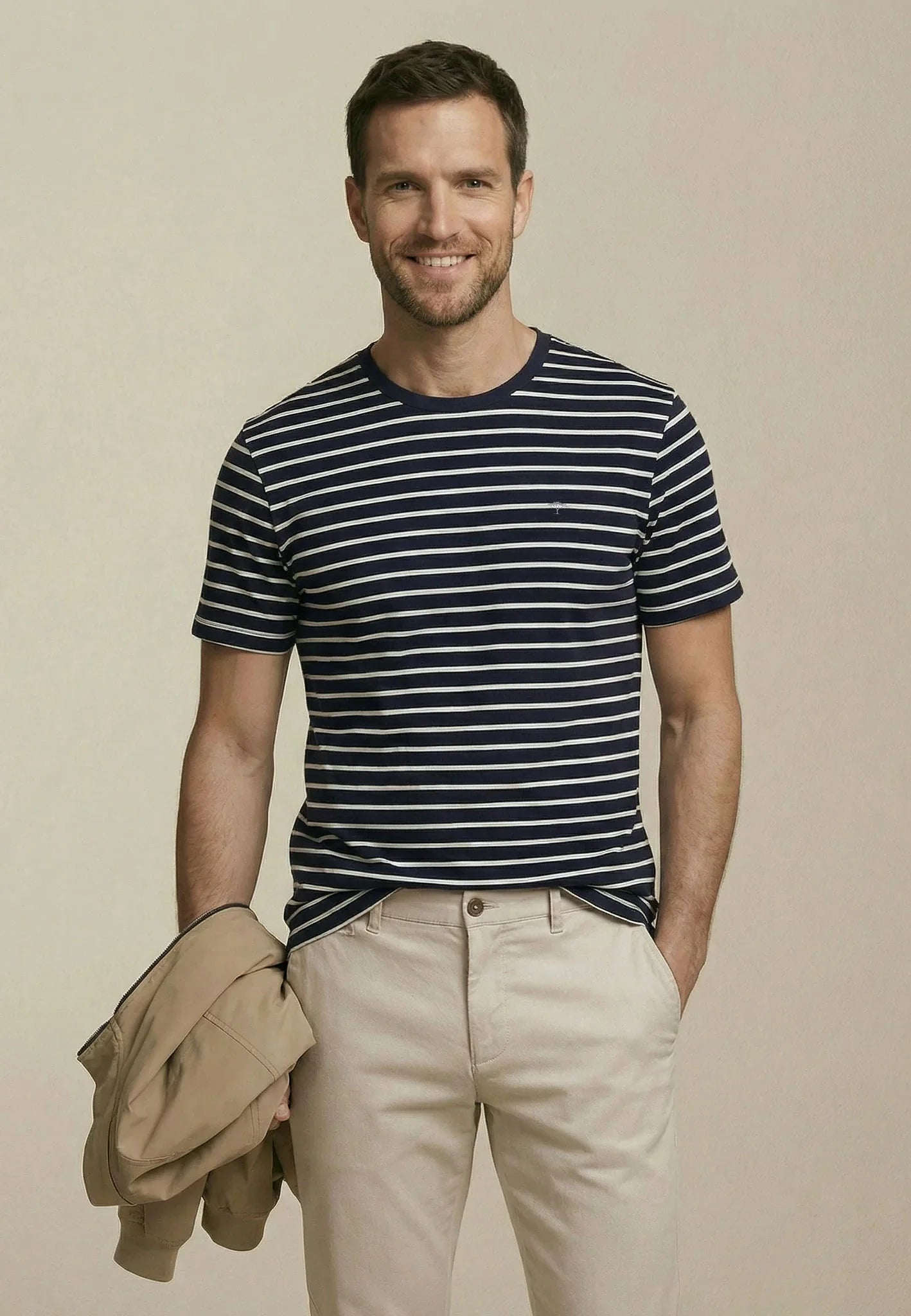 Fynch - Hatton Stripe Pattern T-Shirt Navy - northern threads