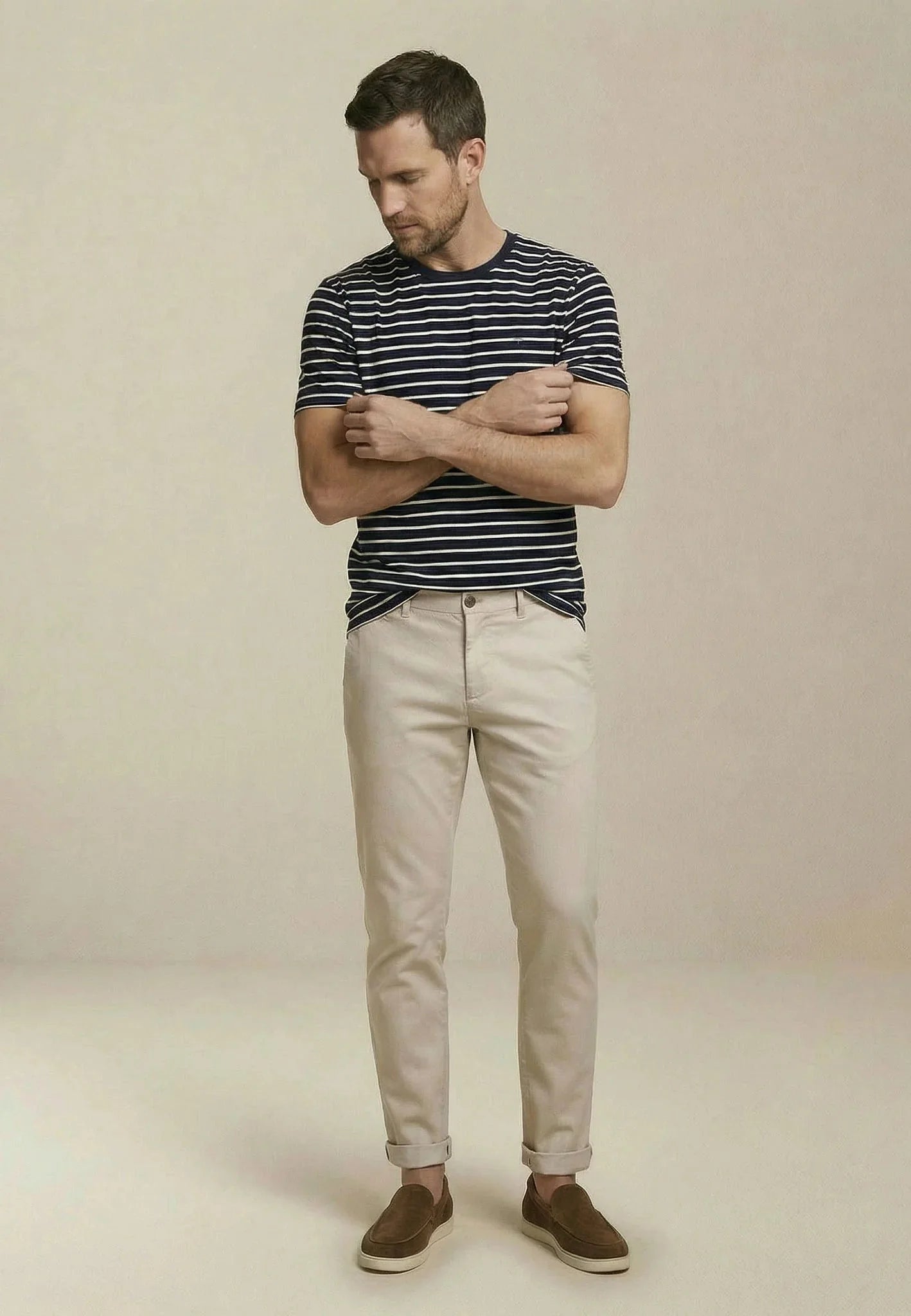 Fynch - Hatton Stripe Pattern T-Shirt Navy - northern threads