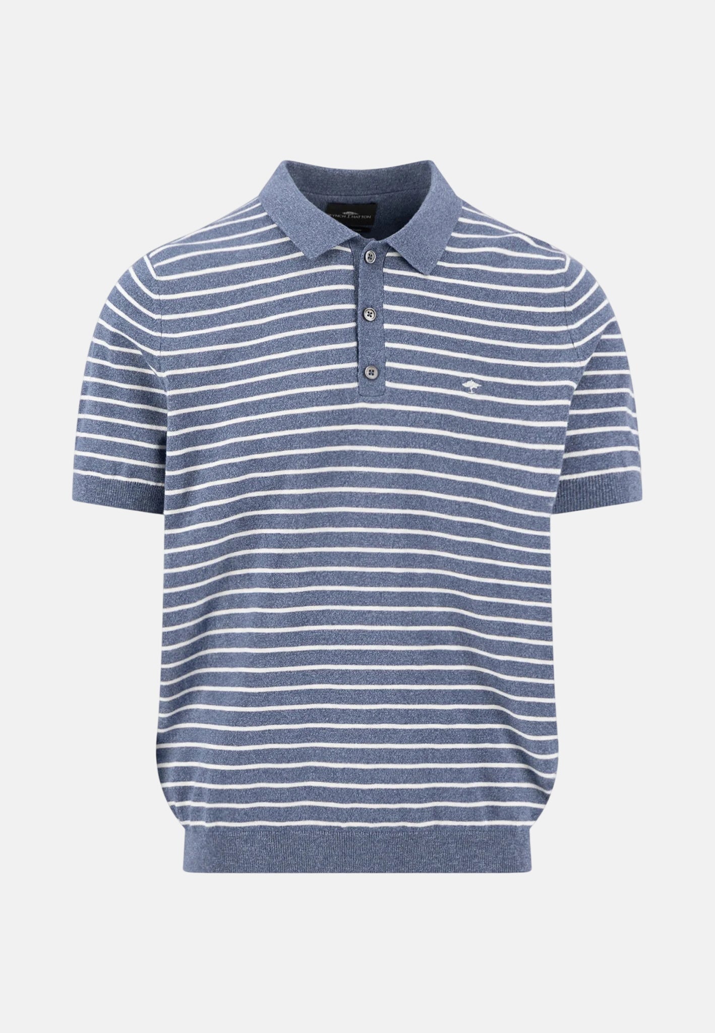 Fynch - Hatton Striped Cotton Linen Fine Knit Polo Shirt Horizon - 1603705-655-M - northern threads uk