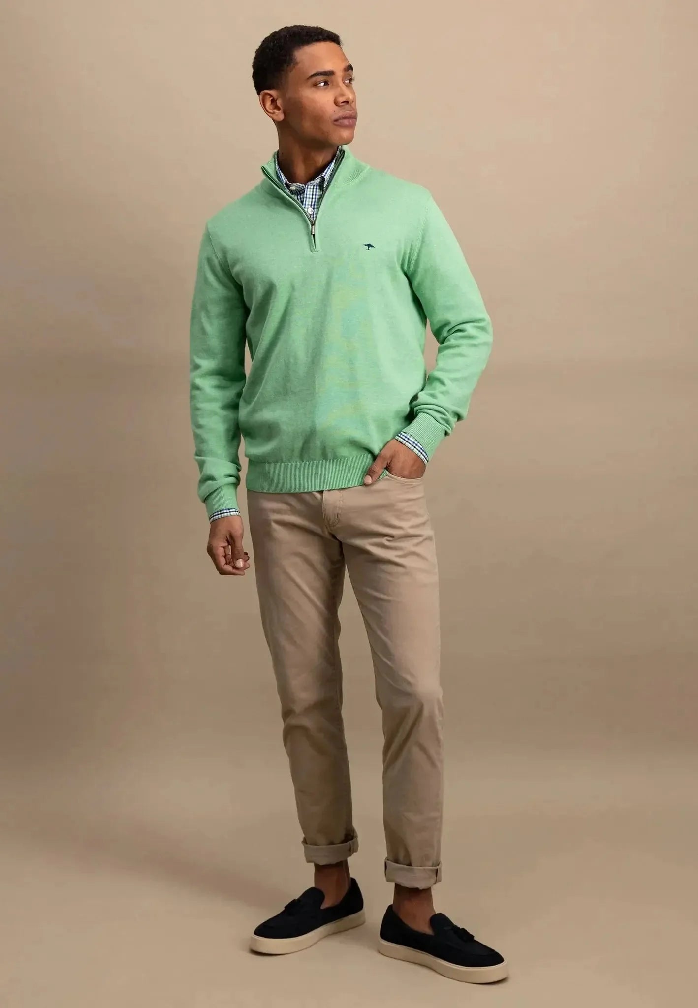 Fynch - Hatton Superfine 1/4 Zip Cotton Knit Turf Green - northern threads