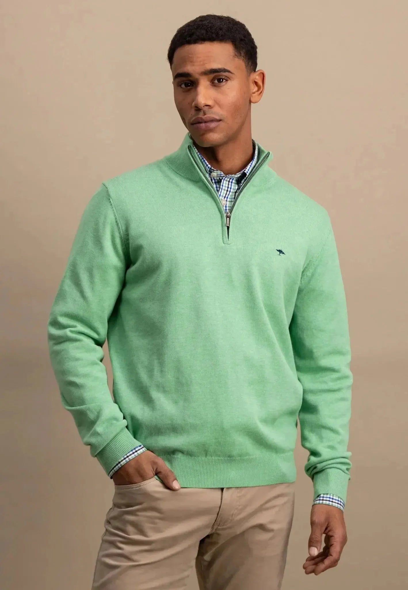 Fynch - Hatton Superfine 1/4 Zip Cotton Knit Turf Green - northern threads