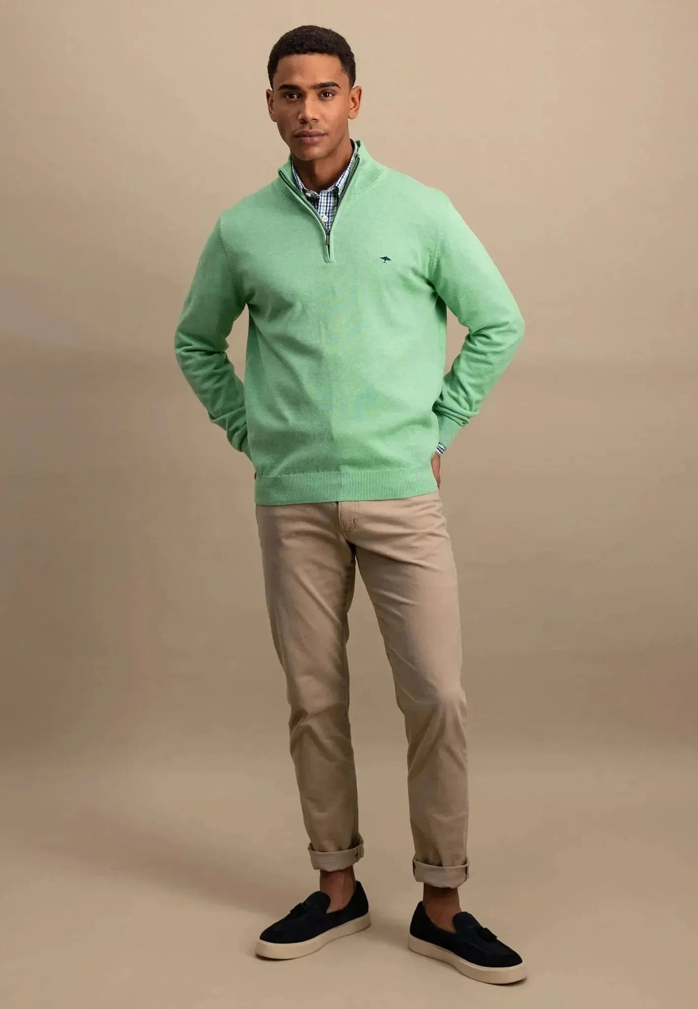 Fynch - Hatton Superfine 1/4 Zip Cotton Knit Turf Green - northern threads