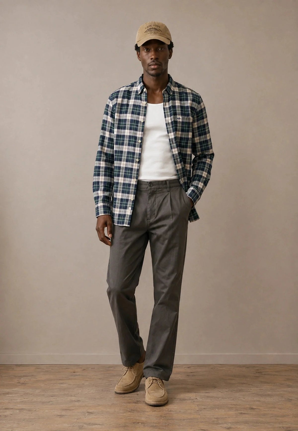 Fynch-Hatton Washed Oxford Check Button Down Shirt Teal | Northern Threads Designer Menswear
