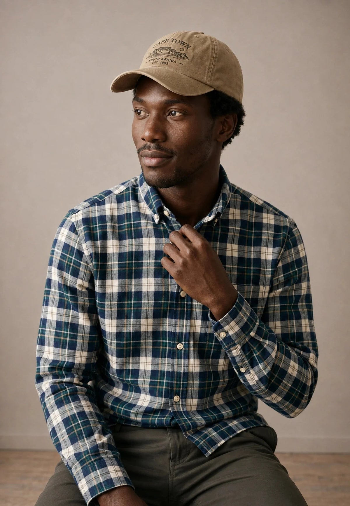 Fynch-Hatton Washed Oxford Check Button Down Shirt Teal | Northern Threads Designer Menswear