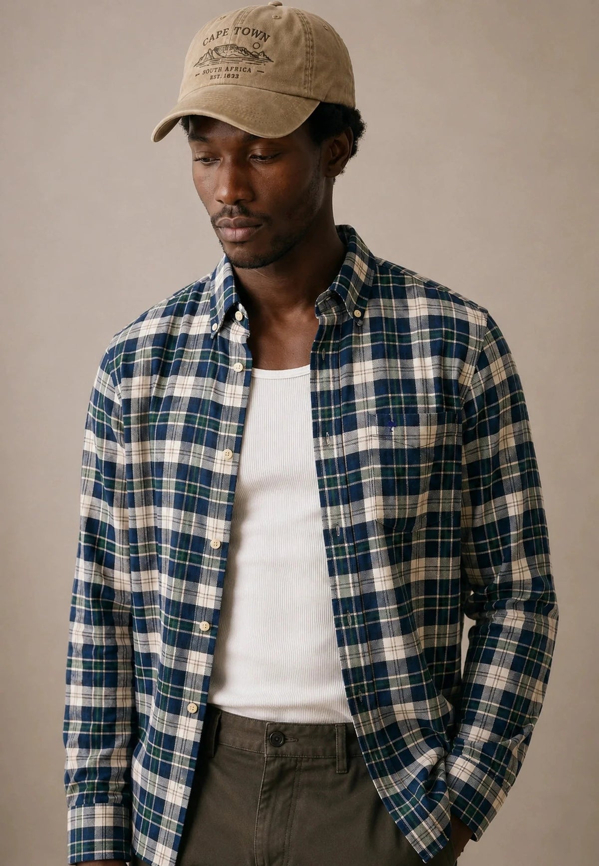 Fynch-Hatton Washed Oxford Check Button Down Shirt Teal | Northern Threads Designer Menswear