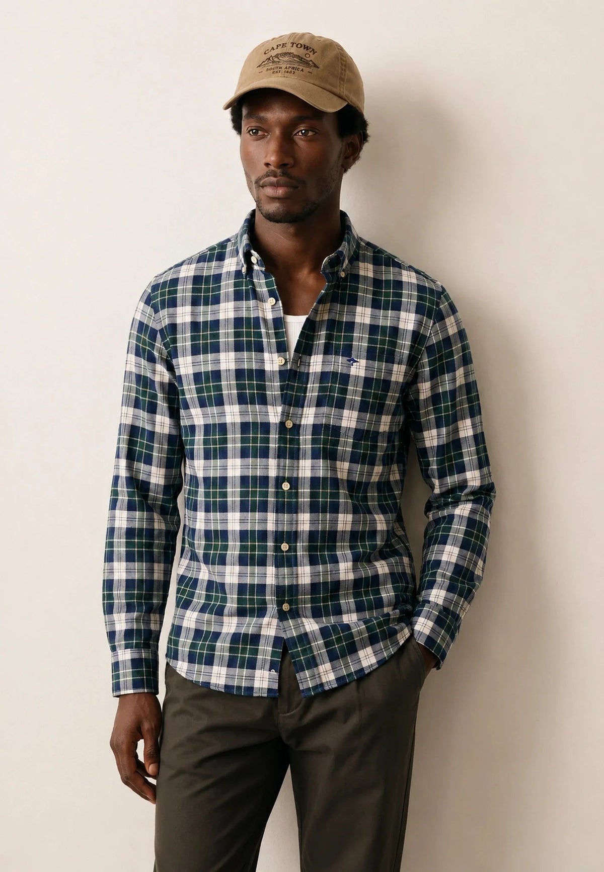 Fynch-Hatton Washed Oxford Check Button Down Shirt Teal | Northern Threads Designer Menswear