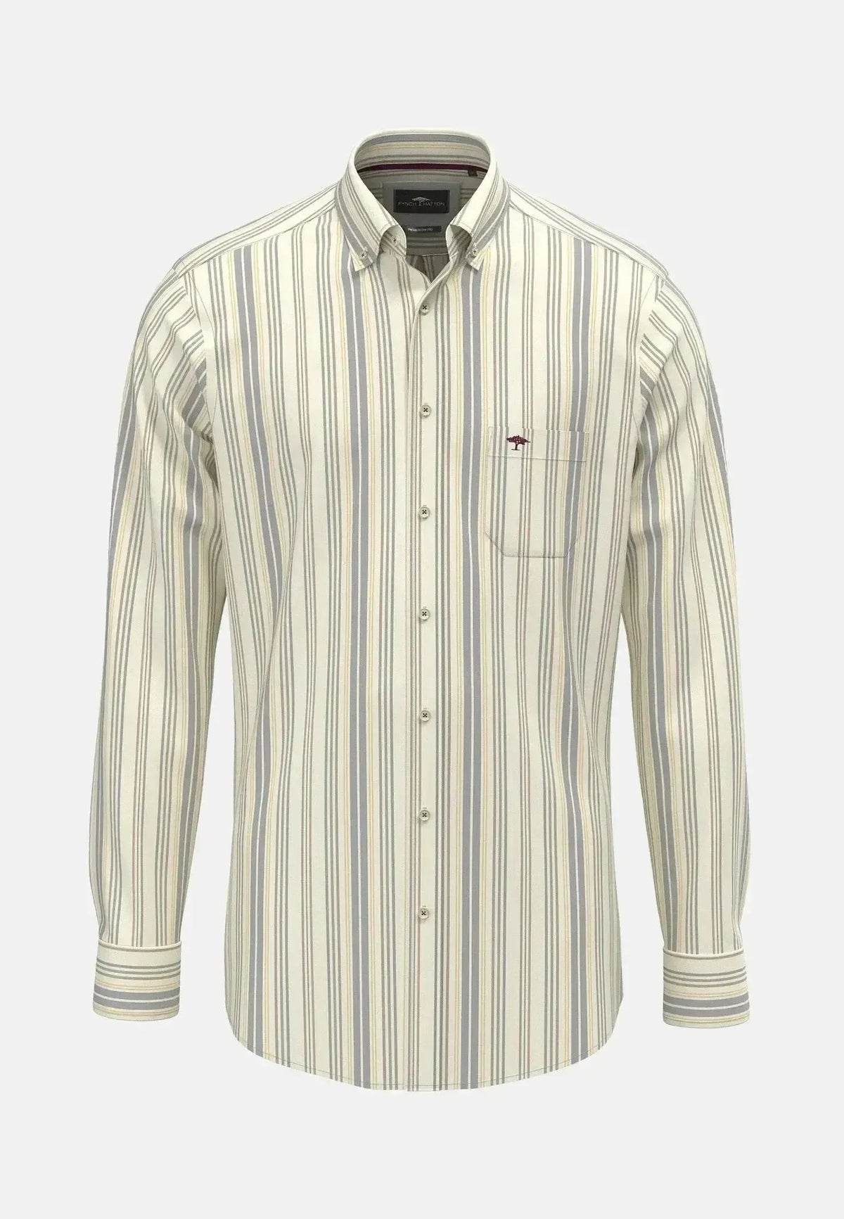 Fynch-Hatton Washed Oxford Stripe Button Down Shirt Deep Merlot | Northern Threads Designer Menswear