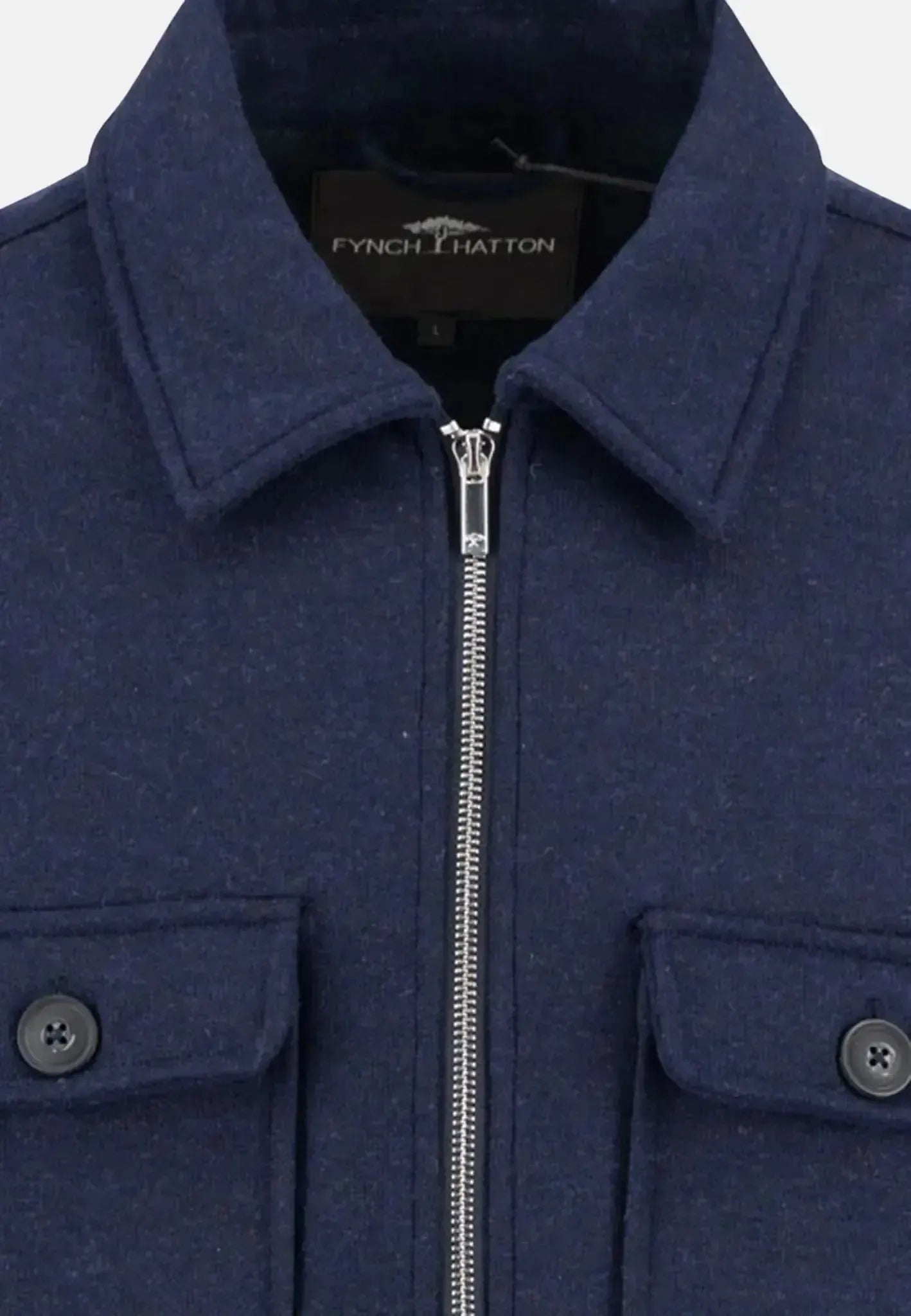 Fynch - Hatton Wool Blend Melange Overshirt Dark Navy - northern threads