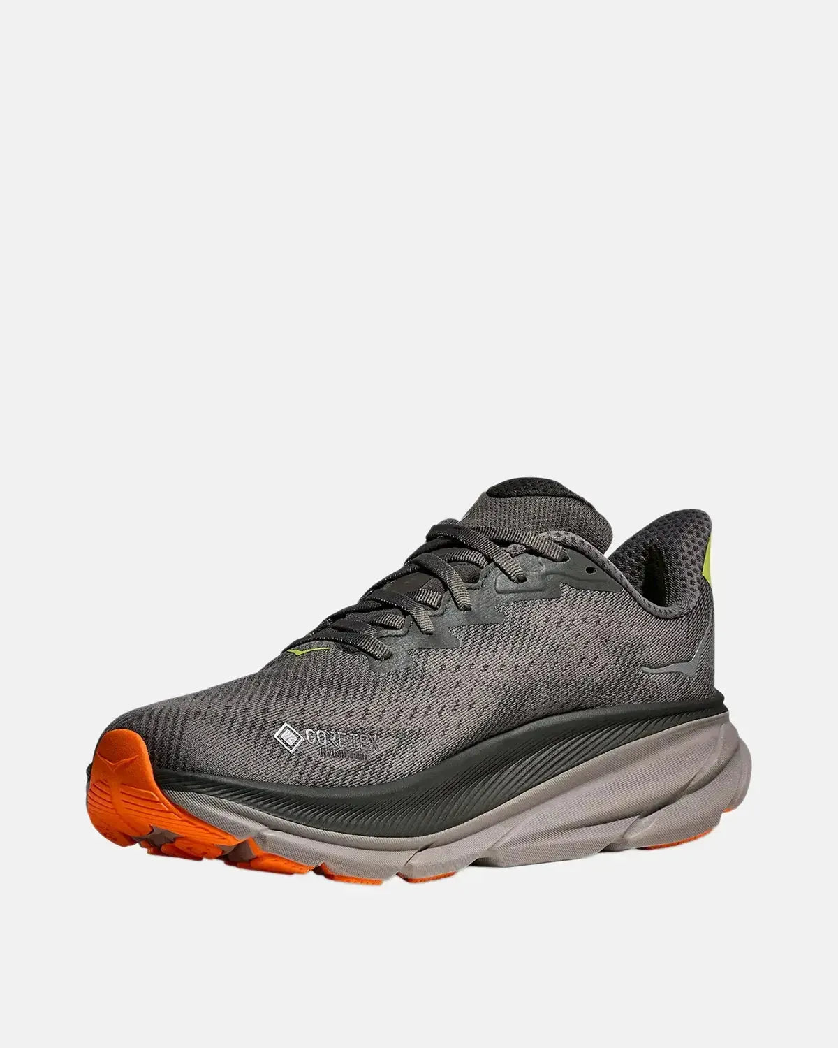 HOKA-HOKA CLIFTON 9 GORE-TEX TRAINERS ASPHALT GREY GRAVEL-NORTHERN THREADS DESIGNER MENSWEAR