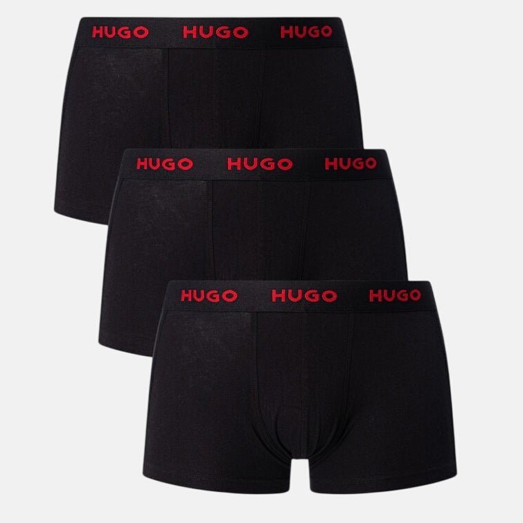 HUGO 3 Pack Cotton Stretch Trunks Black Red - O5 - northern threads uk