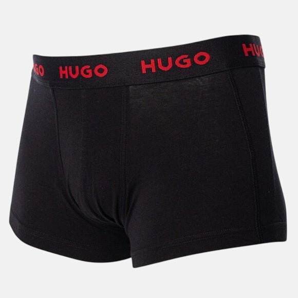HUGO 3 Pack Cotton Stretch Trunks Black Red - O5 - northern threads uk