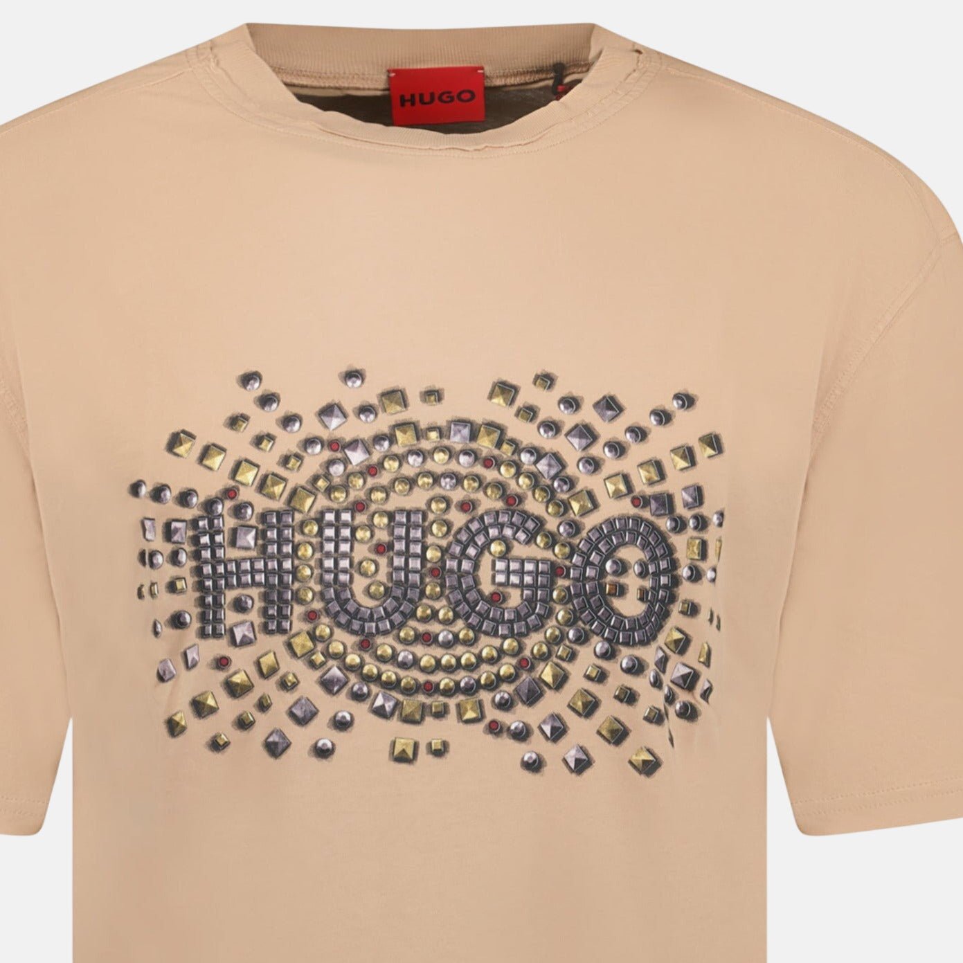 HUGO Studded Logo Cotton - Jersey T-Shirt Brown - C23 - northern threads uk