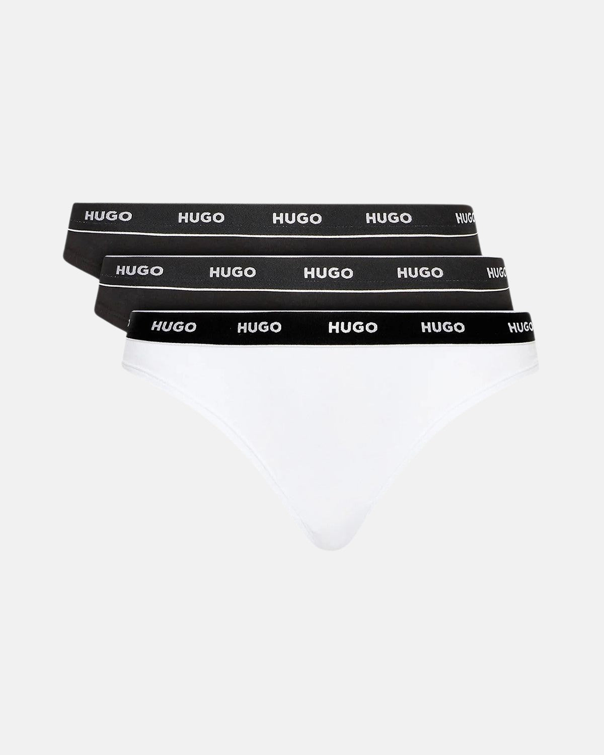 HUGO WOMENS 3 PACK BRIEFS BLACK WHITE - HUGO-50480157-970-XS - northern threads uk