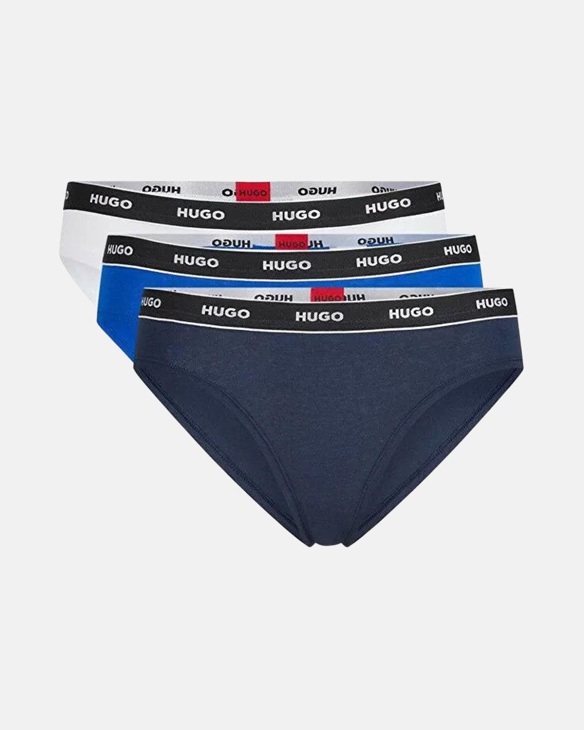 HUGO WOMENS 3 PACK BRIEFS NAVY WHITE BLUE - HUGO-50480157-971-XS - northern threads uk