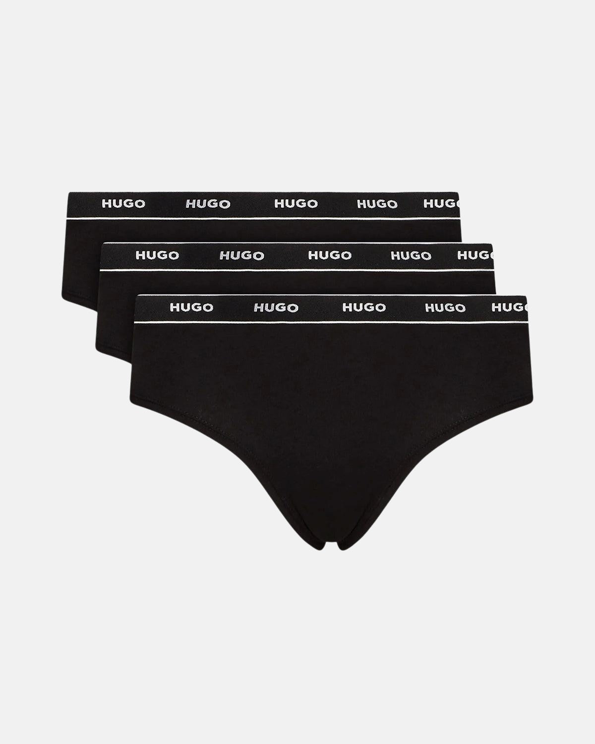 HUGO WOMENS 3 PACK HIPSTER BRIEFS BLACK - HUGO-50469658-001-XS - northern threads uk