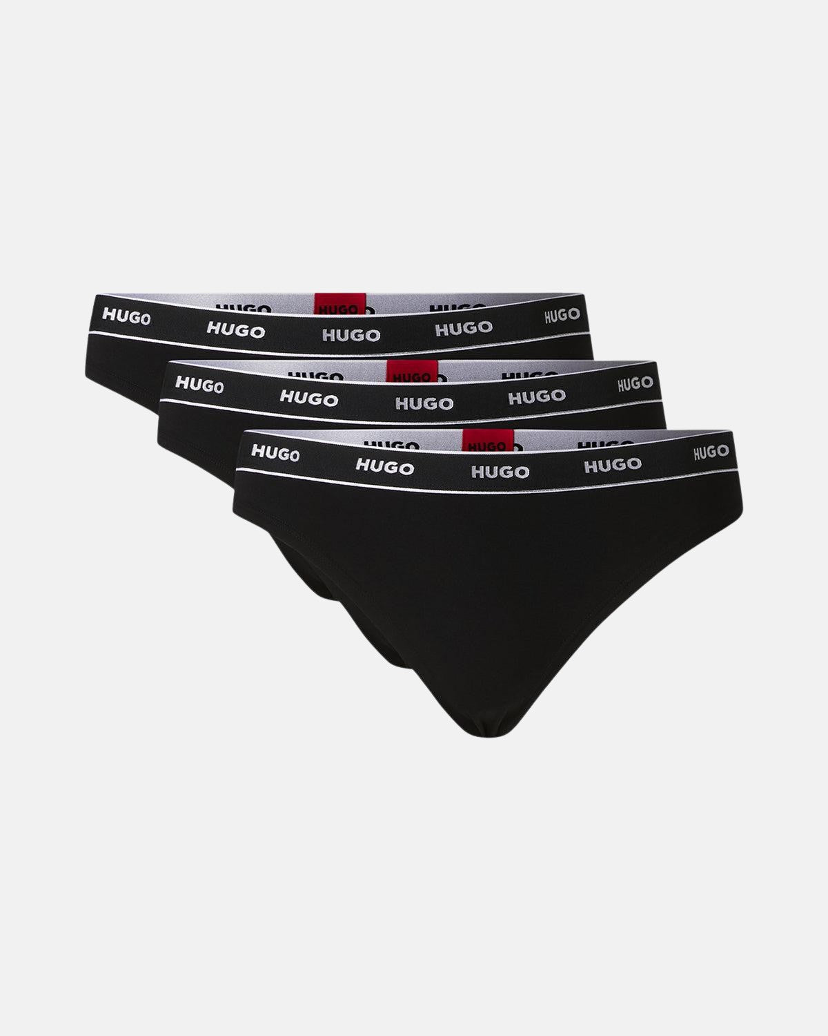 HUGO WOMENS 3 PACK THONGS BLACK - HUGO-50469681-001-XS - northern threads uk