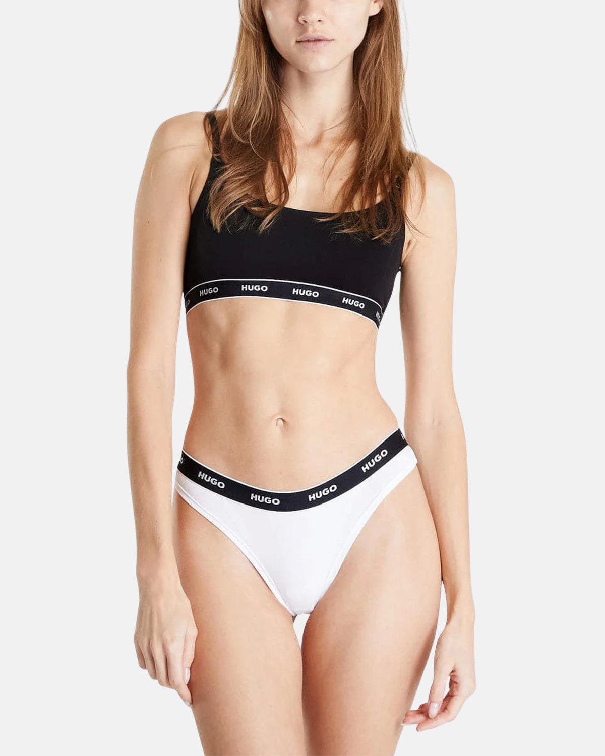 HUGO WOMENS 3 PACK THONGS BLACK WHITE - northern threads