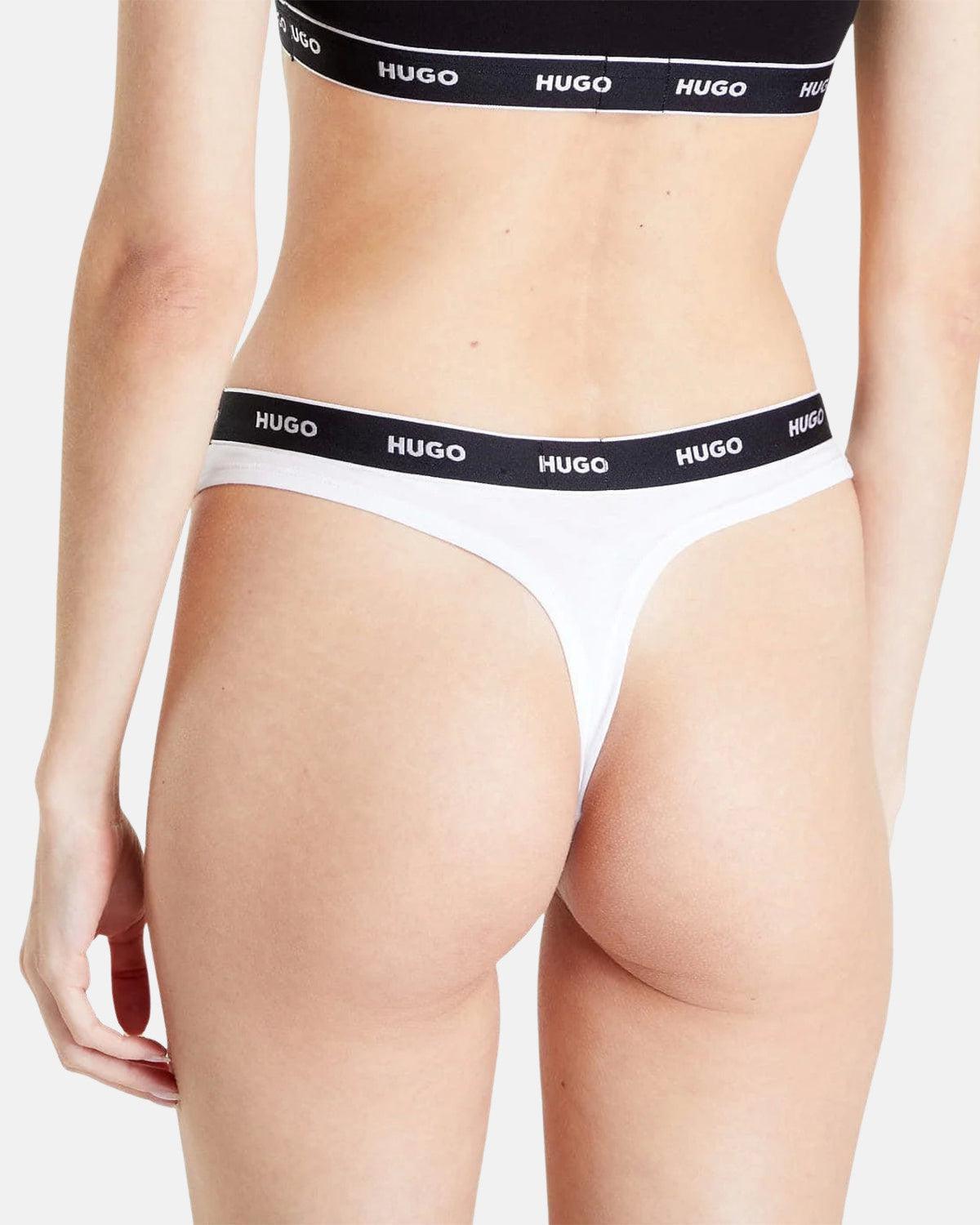 HUGO WOMENS 3 PACK THONGS BLACK WHITE - northern threads