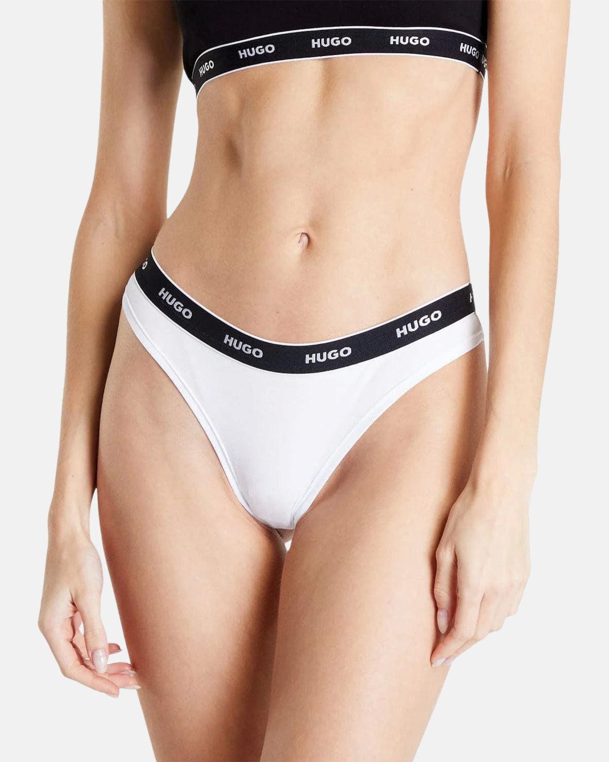 HUGO WOMENS 3 PACK THONGS BLACK WHITE - northern threads