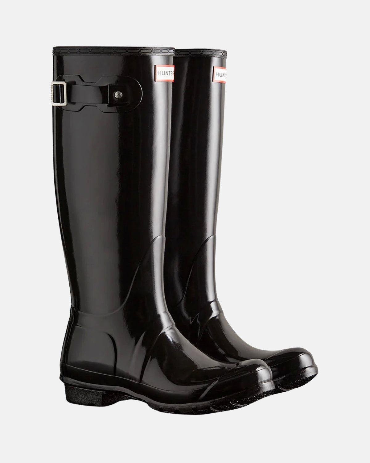HUNTER WOMENS ORIGINAL TALL GLOSS BOOTS BLACK - northern threads