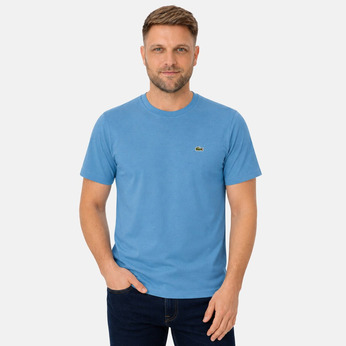 Lacoste Cotton Pima Crew Neck T-Shirt Azure Blue | Northern Threads Designer Menswear
