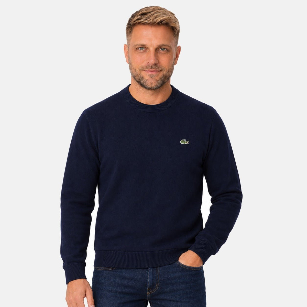 Lacoste Monochrome Crew Neck Sweater Midnight Blue | Northern Threads Designer Menswear