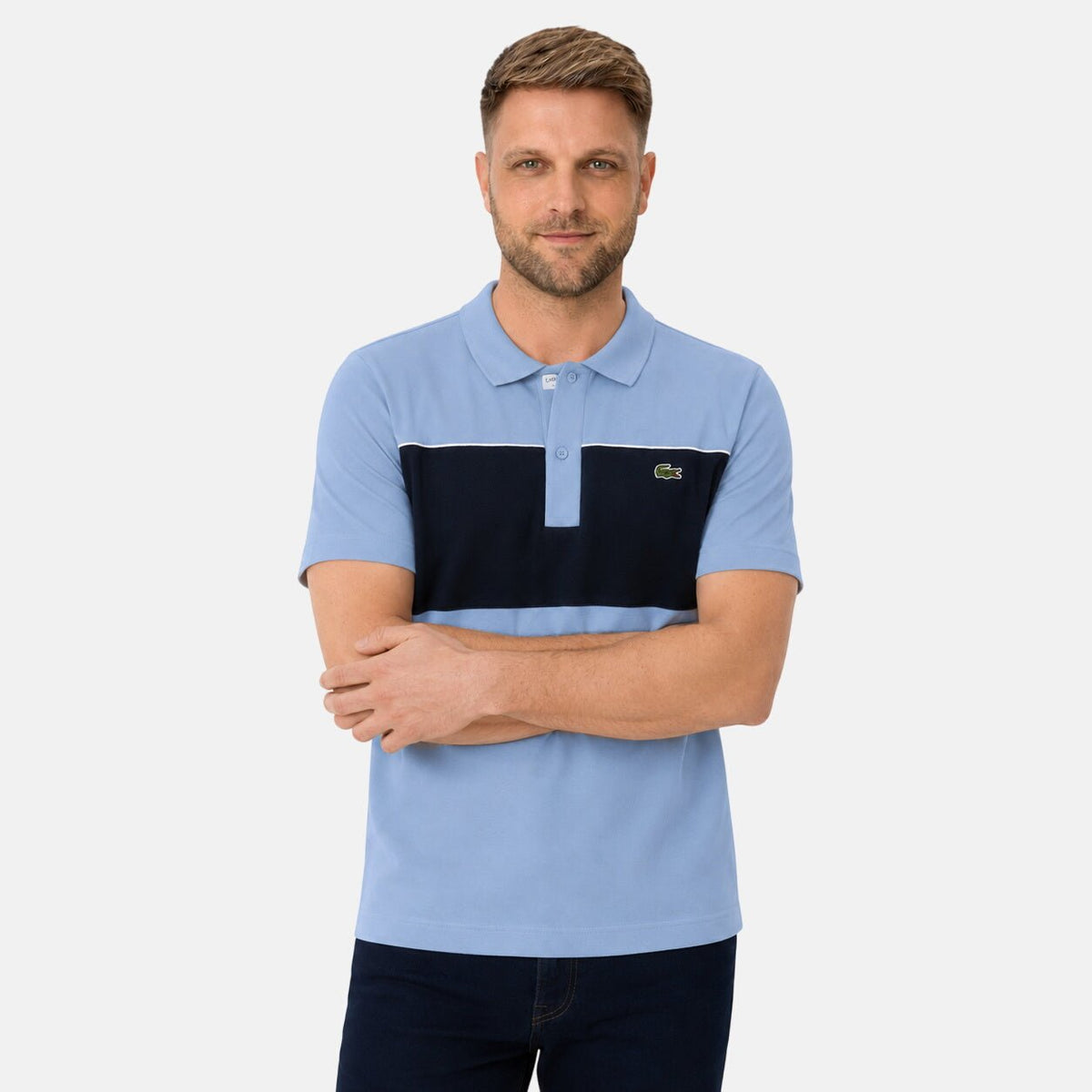 Lacoste Regular Fit Colour-Block Pique Polo Shirt Aphylla Blue/Blackbird | Northern Threads Designer Menswear