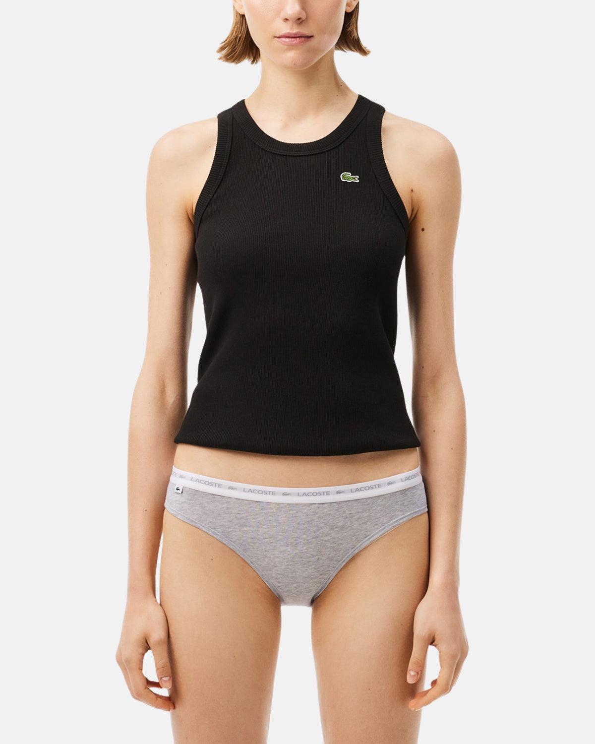 LACOSTE WOMENS 3 PACK STRETCH COTTON BRIEFS BLACK WHITE GREY - northern threads