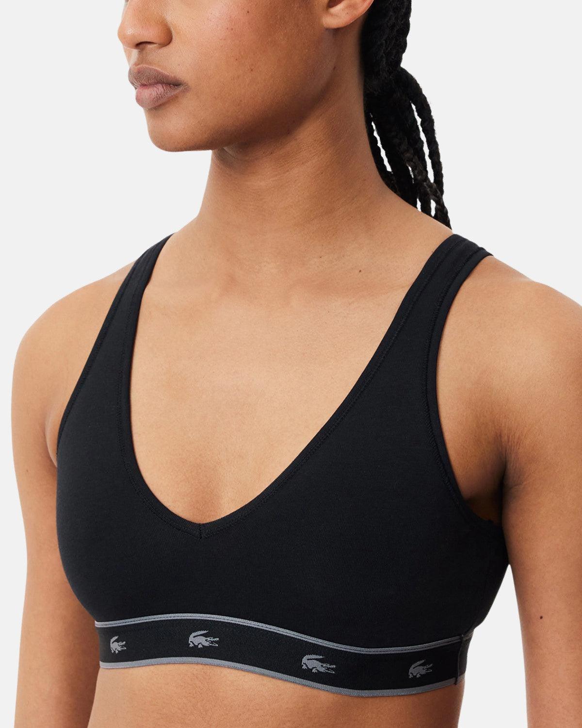 LACOSTE WOMENS ESSENTIAL STRETCH COTTON TRIANGLE BRALETTE BLACK - northern threads