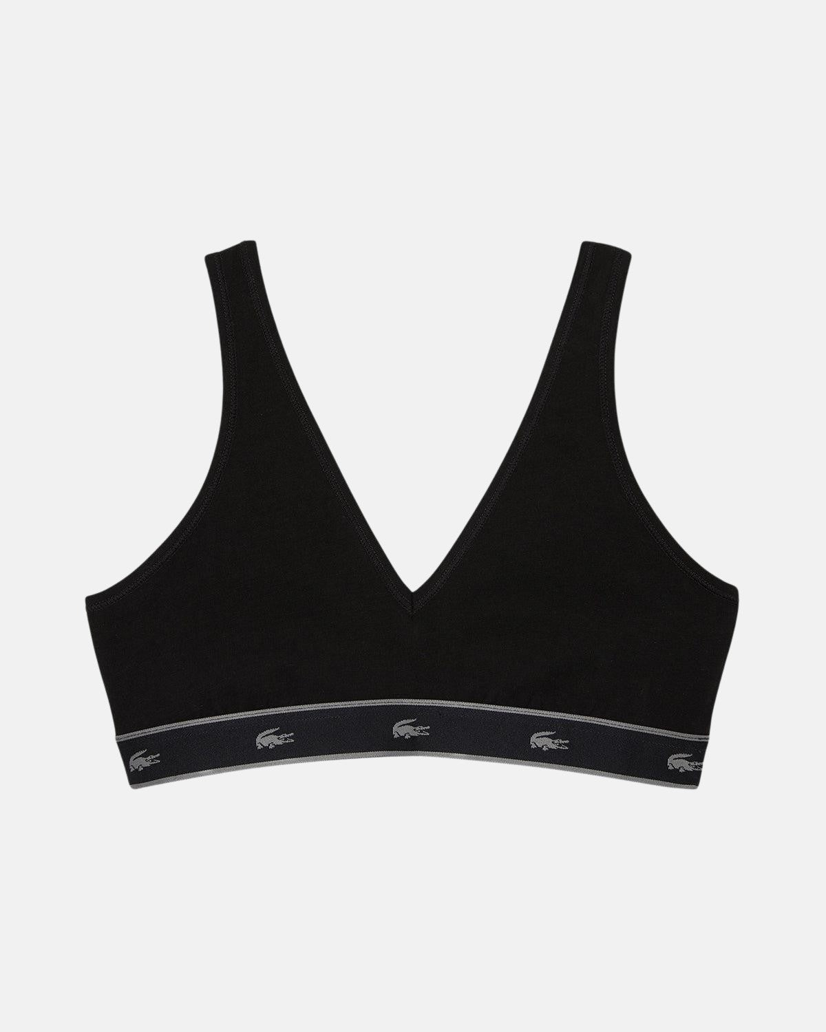 LACOSTE WOMENS ESSENTIAL STRETCH COTTON TRIANGLE BRALETTE BLACK - LACOSTE-IF8169-00-031-XS - northern threads uk