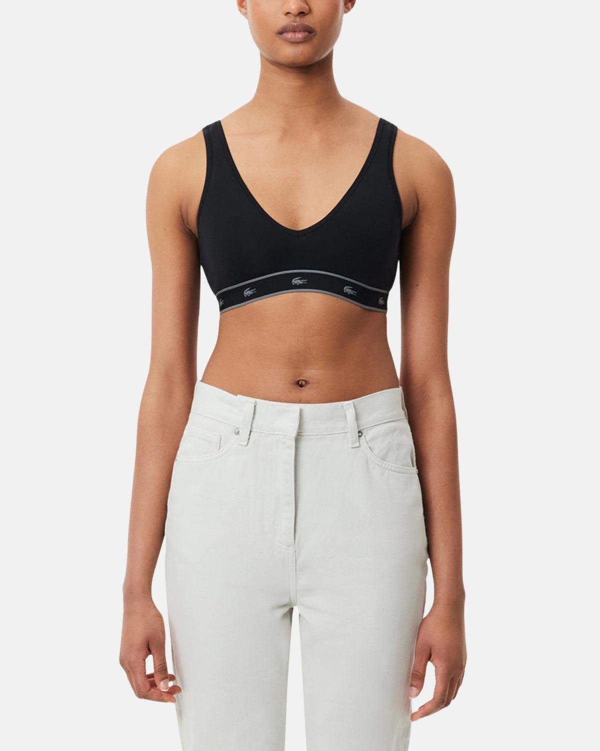 LACOSTE WOMENS ESSENTIAL STRETCH COTTON TRIANGLE BRALETTE BLACK - northern threads