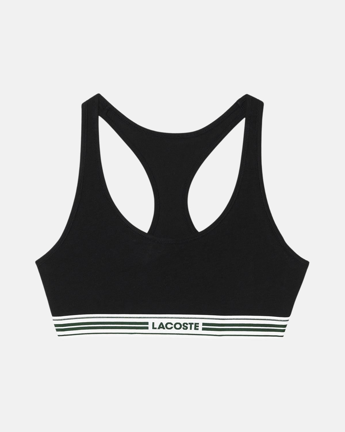 LACOSTE WOMENS HERITAGE STRETCH COTTON RACER BACK BRALETTE BLACK - LACOSTE-IF8179-00-031-XS - northern threads uk
