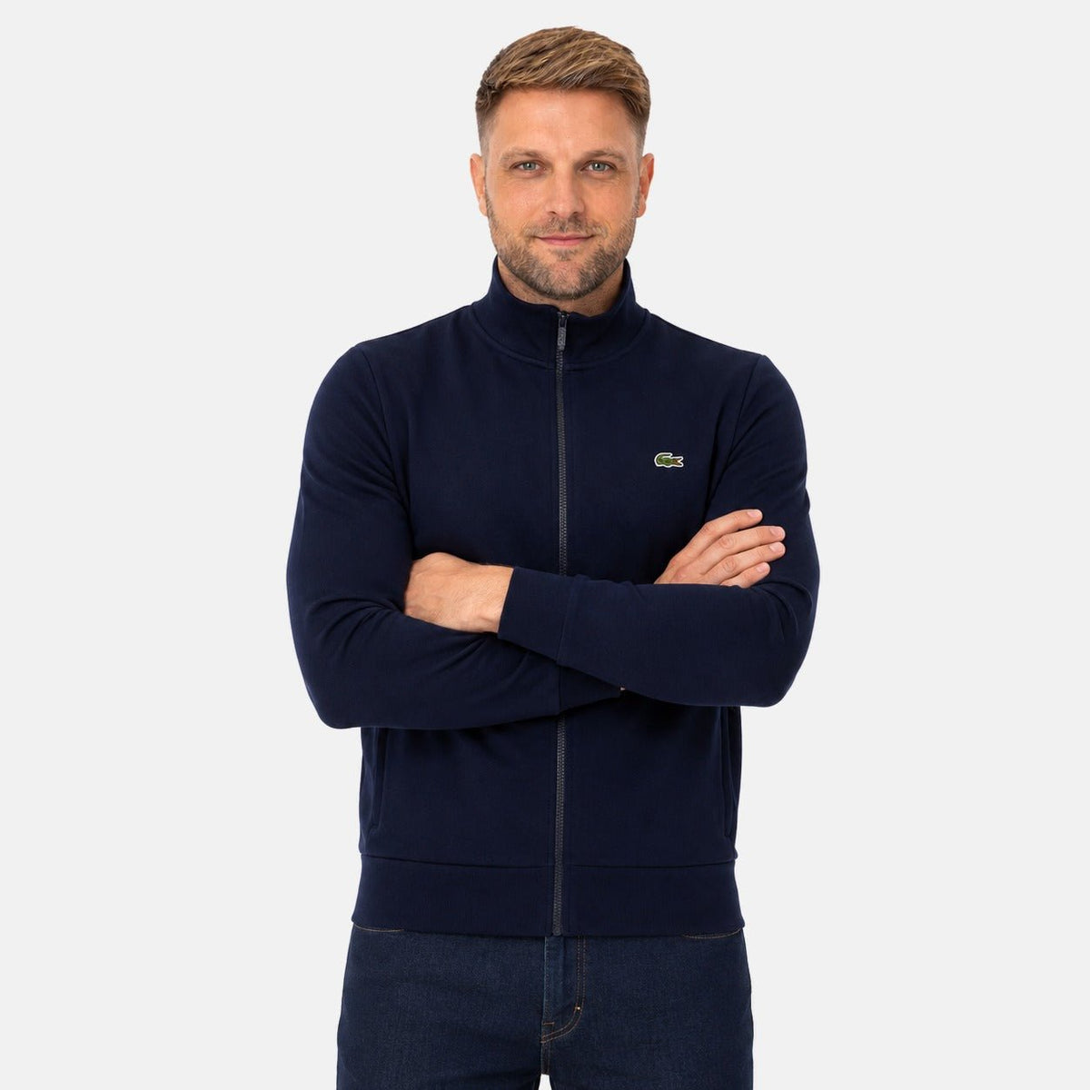 Lacoste Zip-Up High Neck Fleece Track Top Sweatshirt Midnight Blue | Northern Threads Designer Menswear