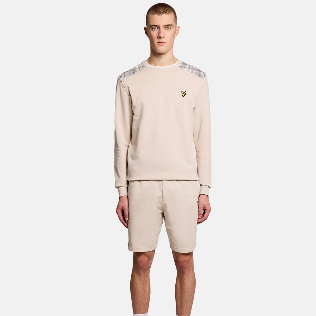 Lyle & Scott Check Panelled Crewneck Sweatshirt Cove | Northern Threads Designer Menswear