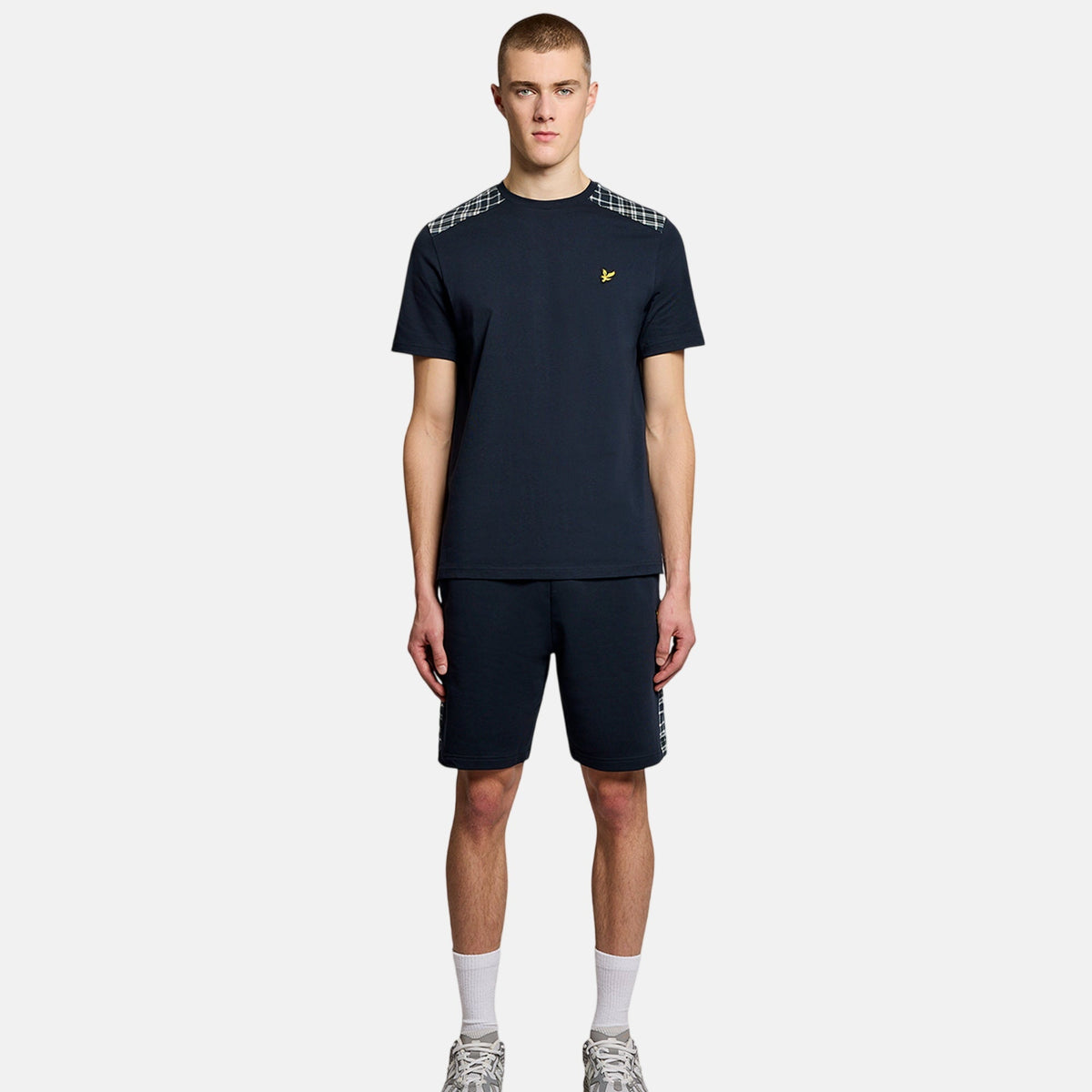 Lyle & Scott Check Panelled Sweat Shorts Dark Navy | Northern Threads Designer Menswear