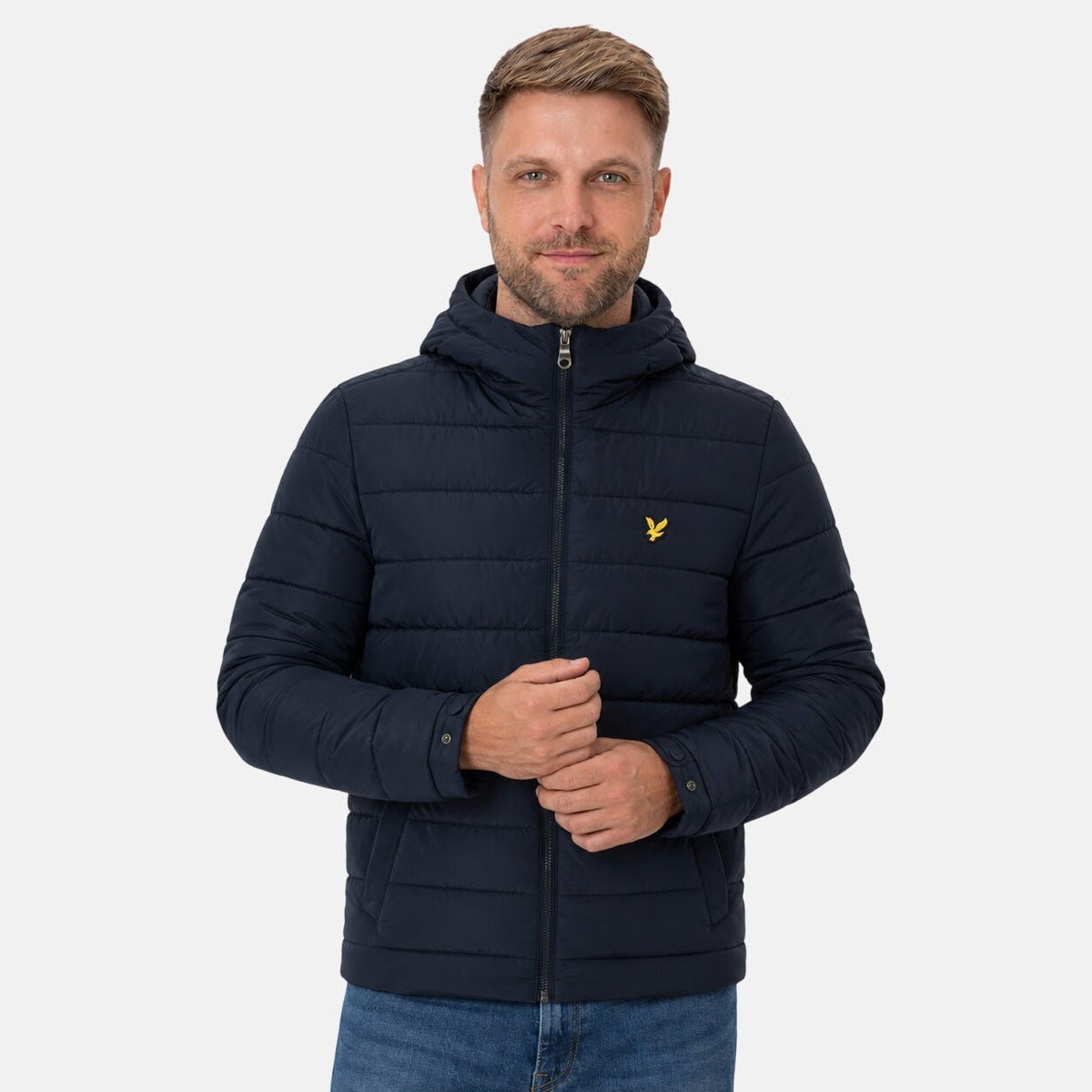 Lyle & Scott Hooded Quilted Jacket Dark Navy | Northern Threads Designer Menswear