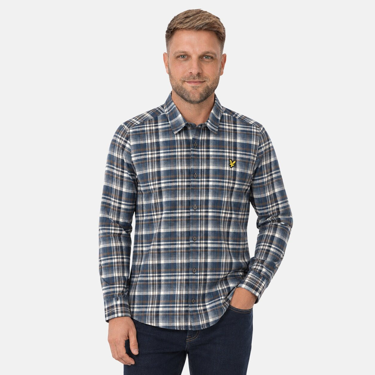 Lyle & Scott L/S Brushed Check Shirt Aegean Blue | Northern Threads Designer Menswear