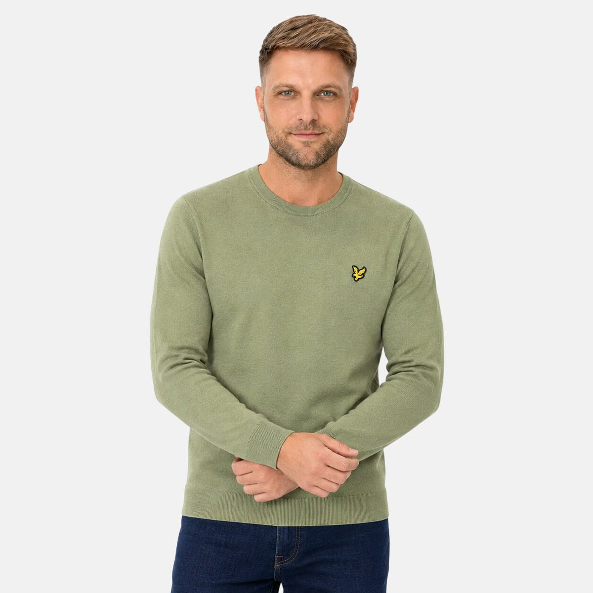 Lyle & Scott Merino Crew Neck Jumper Smoke Olive | Northern Threads Designer Menswear