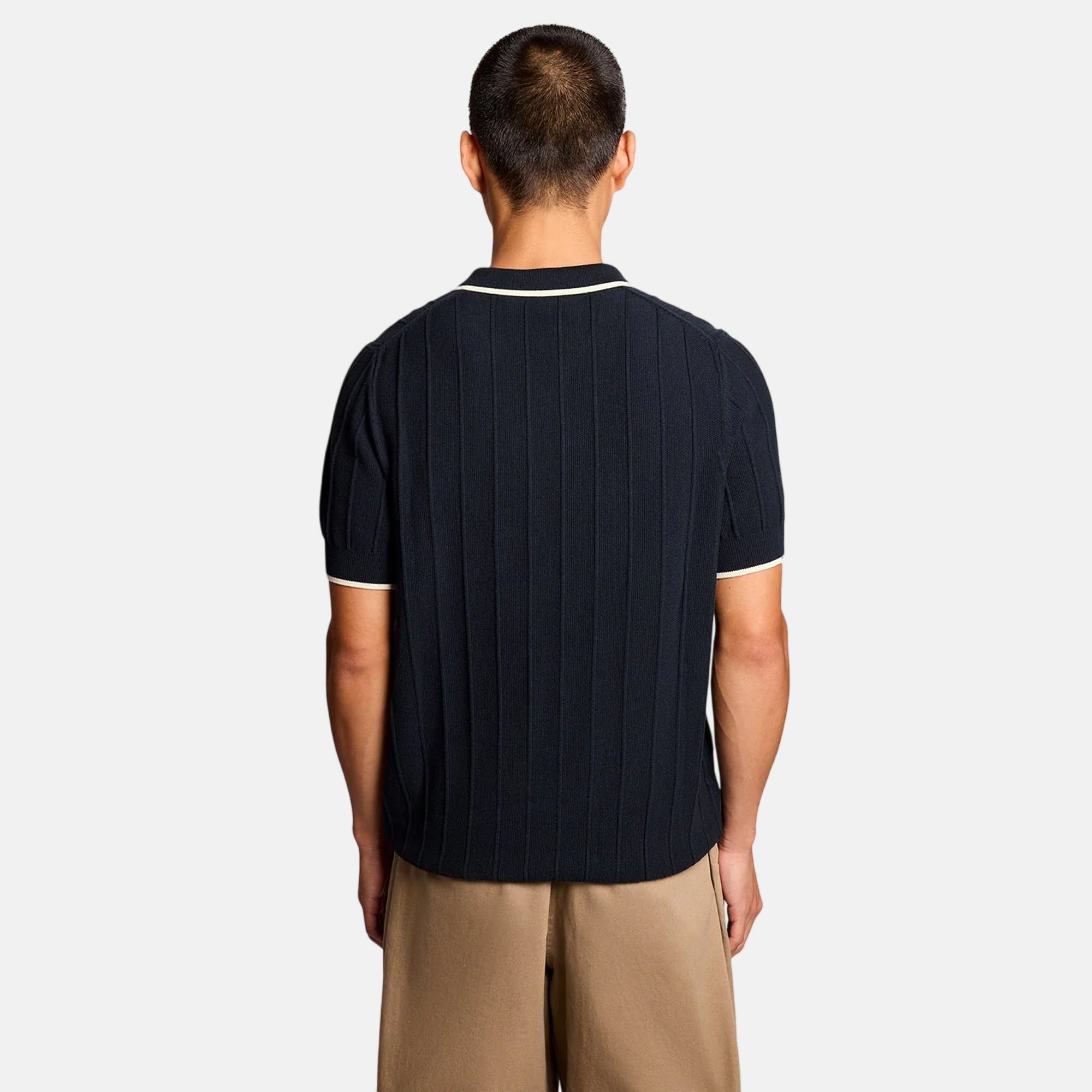 Lyle & Scott Pique Tipped Knitted Polo Shirt Dark Navy - SPR1223-M - northern threads uk