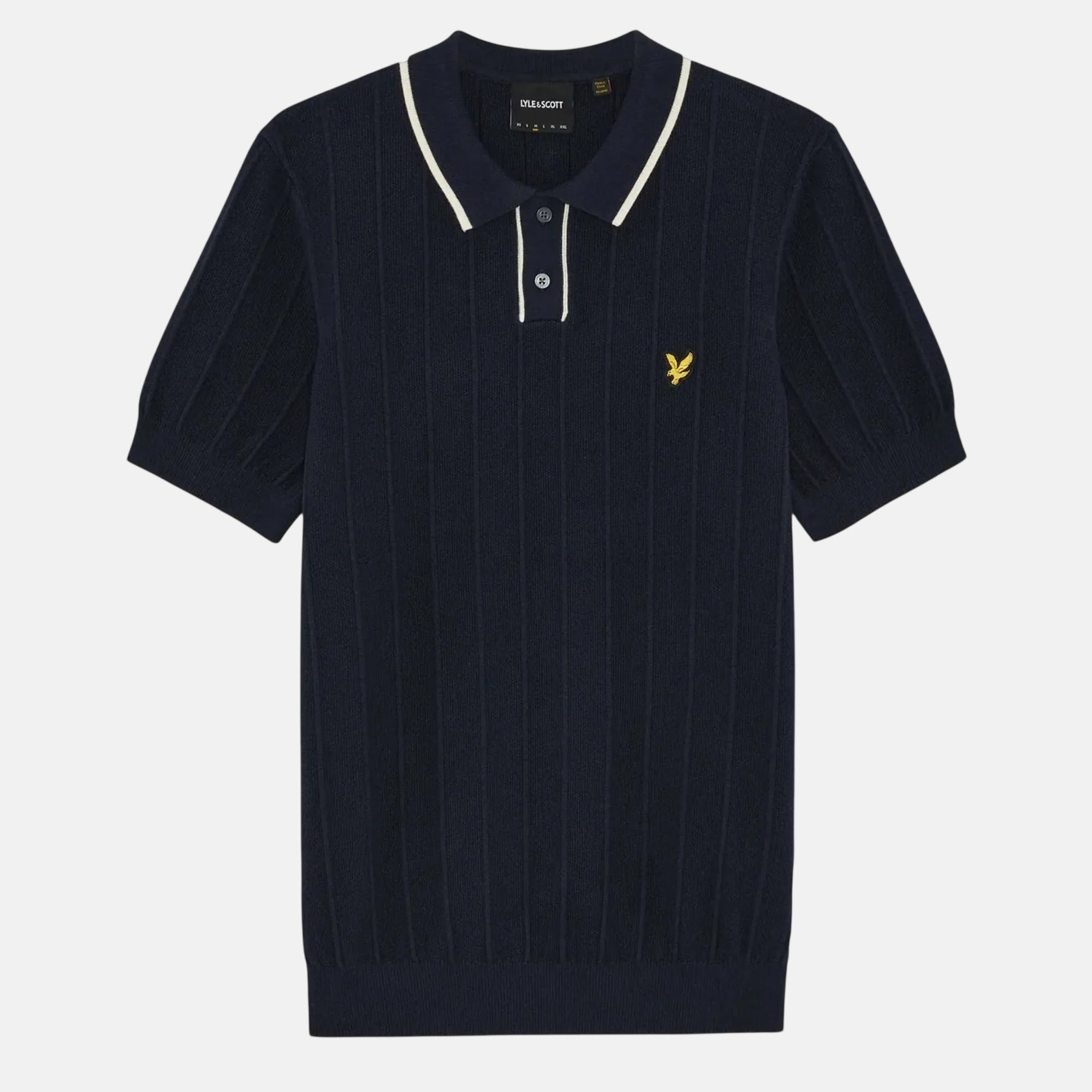 Lyle & Scott Pique Tipped Knitted Polo Shirt Dark Navy - SPR1223-M - northern threads uk