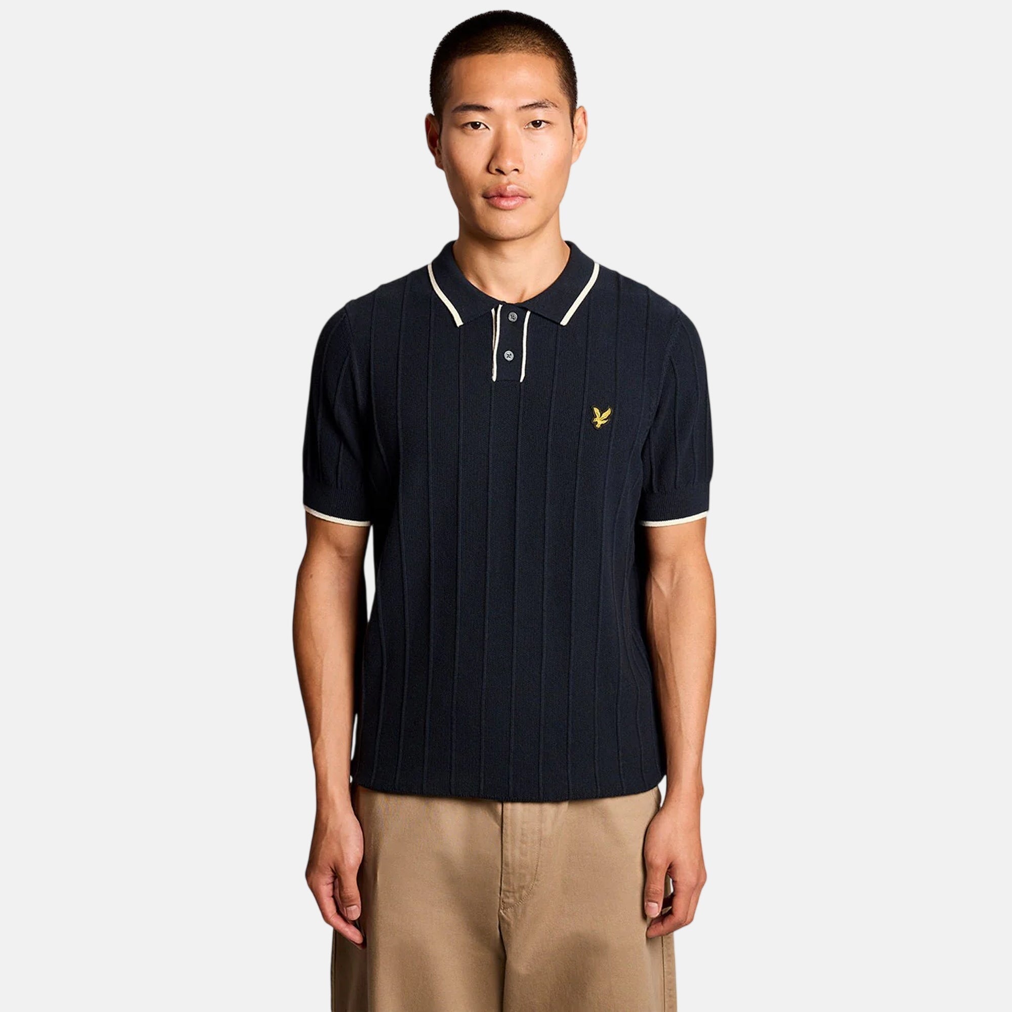Lyle & Scott Pique Tipped Knitted Polo Shirt Dark Navy - SPR1223-M - northern threads uk