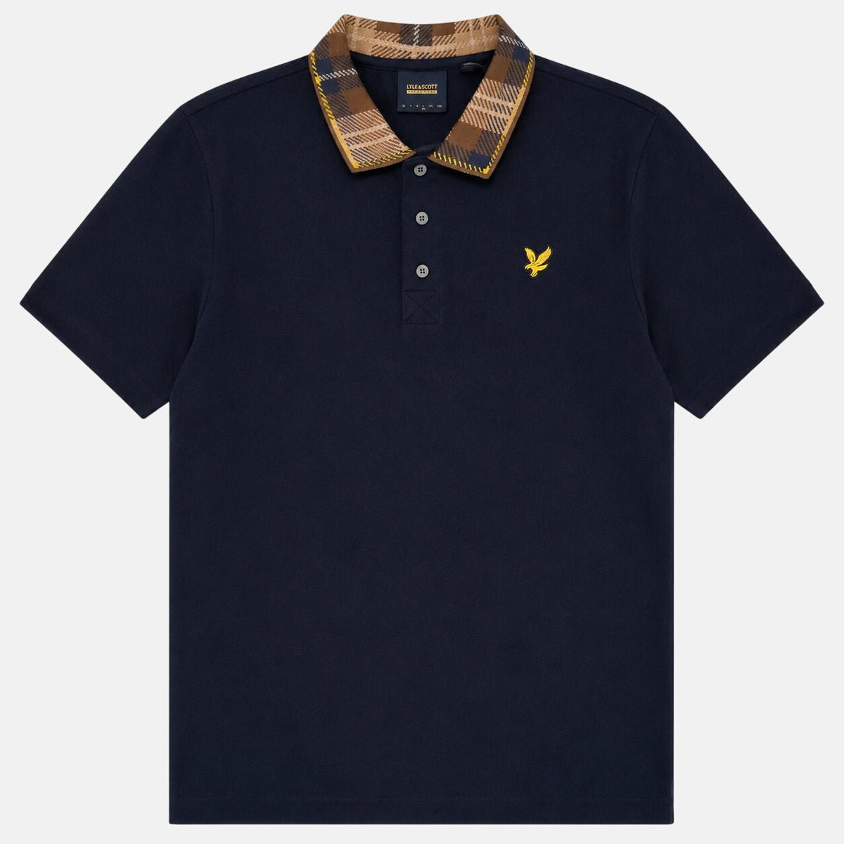 Lyle & Scott Tartan Collar Polo Shirt Navy/Brown | Northern Threads Designer Menswear