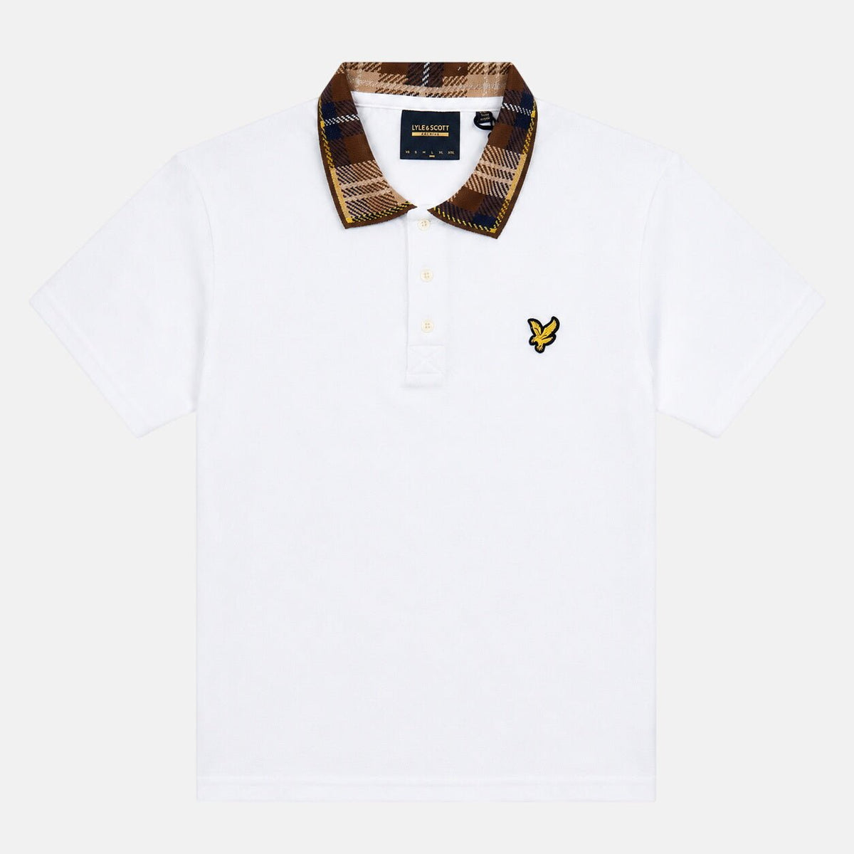 Lyle & Scott Tartan Collar Polo Shirt White/Brown | Northern Threads Designer Menswear