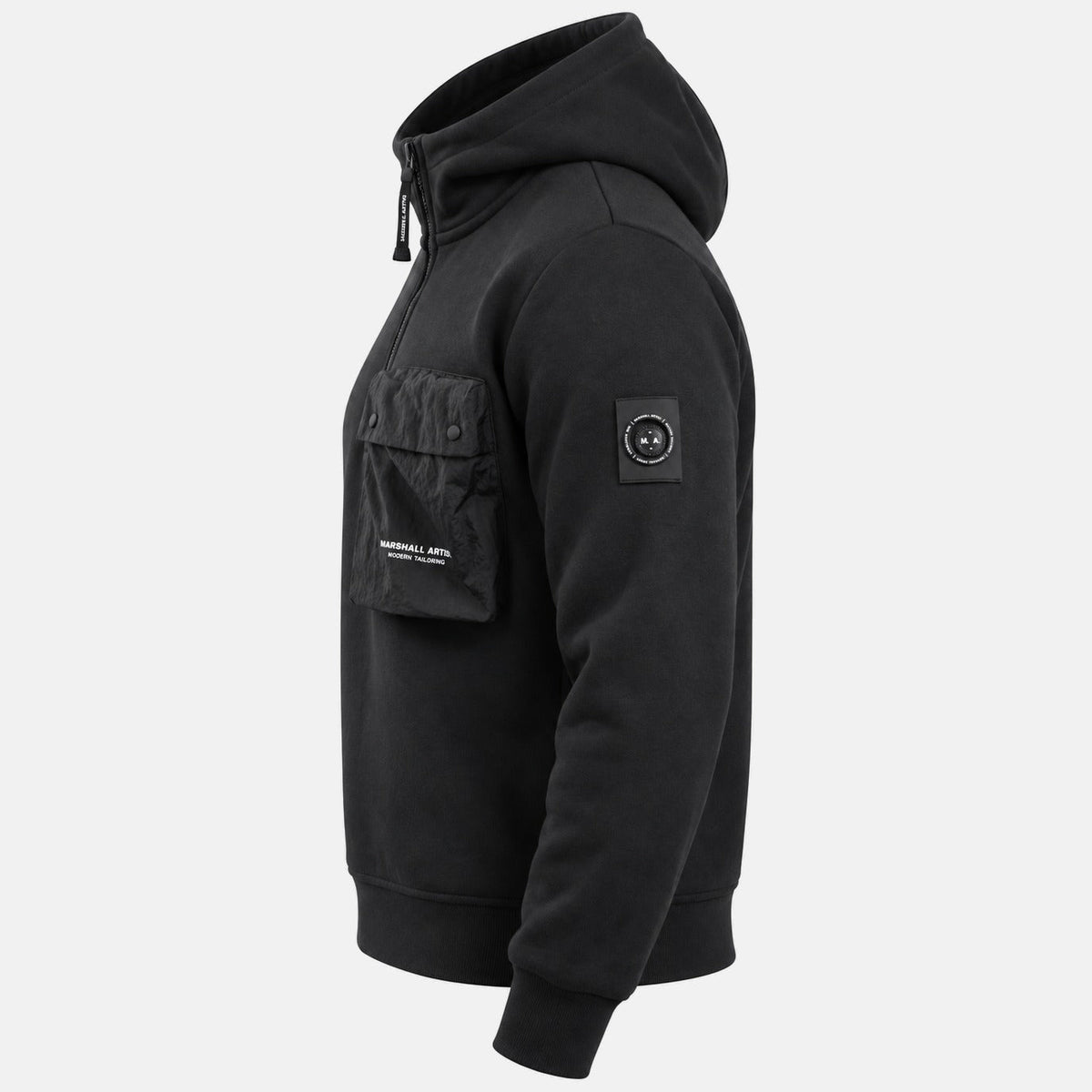 Marshall Artist Centro 1/4 Zip Hooded Sweatshirt Black | Northern Threads Designer Menswear