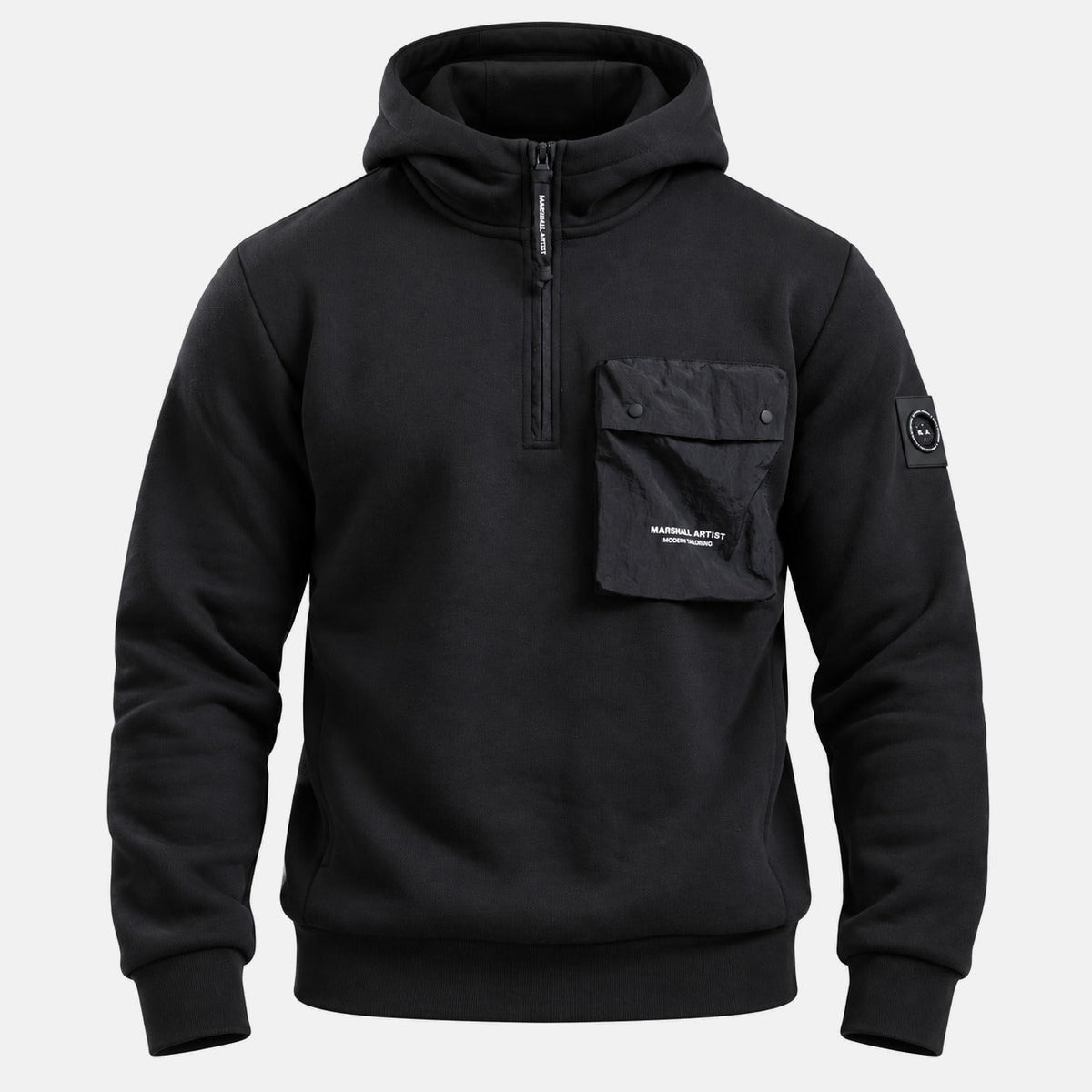 Marshall Artist Centro 1/4 Zip Hooded Sweatshirt Black | Northern Threads Designer Menswear